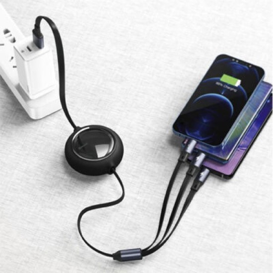 Baseus Bright Mirror One-for-three Retractable Data Cable USB to M+L+C 3.5A 1.2m Black Baseus Bright Mirror One-for-three Retractable Data Cable USB to M+L+C 3.5A 1.2m Black