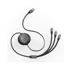 Baseus Bright Mirror One-for-three Retractable Data Cable USB to M+L+C 3.5A 1.2m Black Baseus Bright Mirror One-for-three Retractable Data Cable USB to M+L+C 3.5A 1.2m Black