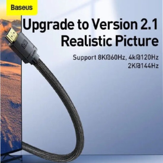 BASEUS HDMI 8K TO HDMI 8K CABLE 2M 8K X 60 HZ ZINC ALLOY (WKGQ000201)