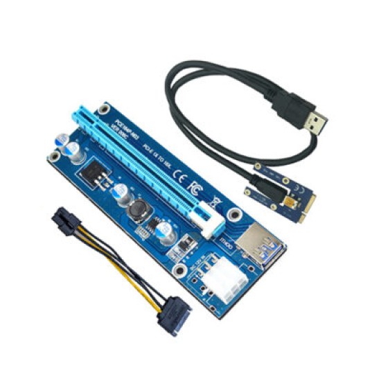 Mini PCI-E to PCI Express Extender Riser Card PCIE 1x to 16x Slot USB3.0 Data Cable SATA to 6Pin Power Supply for Bitcoin Mining