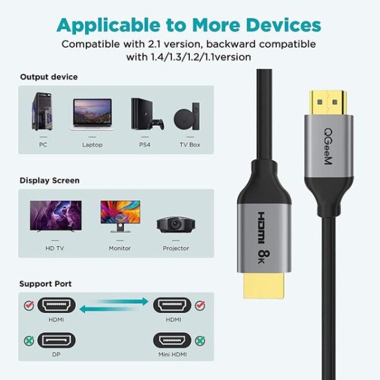 QGeem HDMI TO HDMI 8k 2m Cable