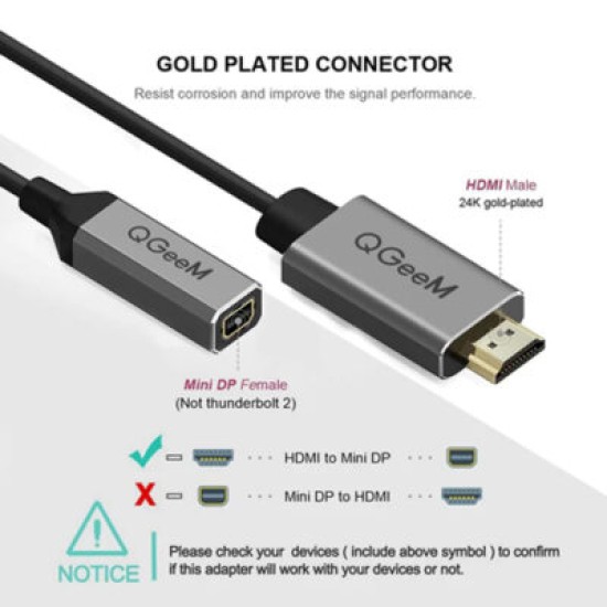 Qgeem HDMI Male To Mini Display port Female Adapter Qgeem HDMI Male To Mini Display port Female Adapter