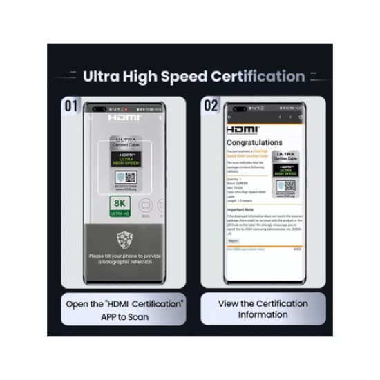 UGREEN 80602 3M 8K 60Hz 4K 120Hz HDMI 2.1 ULTRA HD BLACK CABLE