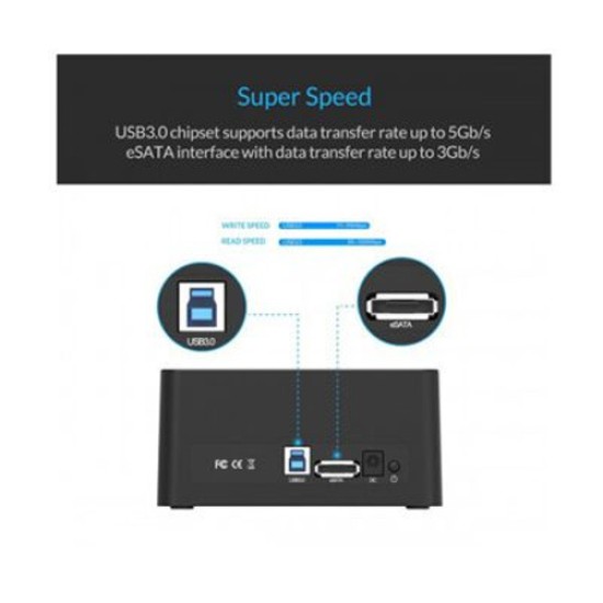ORICO 6619SUS3 DUAL BAY 2.5INCH AND 3.5INCH SATA USB 3.0 HDD ENCLOSURE WITH DOCKING STATION