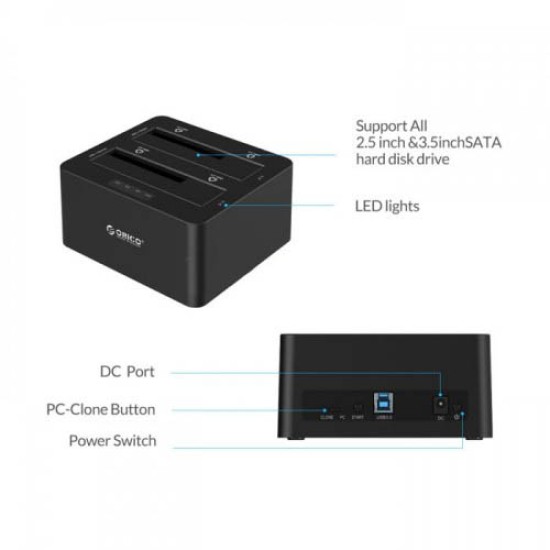 ORICO 6629SUS3 DUAL BAY 2.5/3.5INCH SATA USB 3.0 HDD ENCLOSURE WITH DOCKING STATION