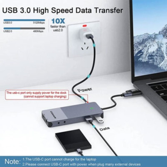 QGeeM USB 3.0 Docking Station, USB C Hub to HDMI Multiport Adapter, USB Hub Dual HDMI VGA Monitor Triple Display Portable Laptop USB Dock