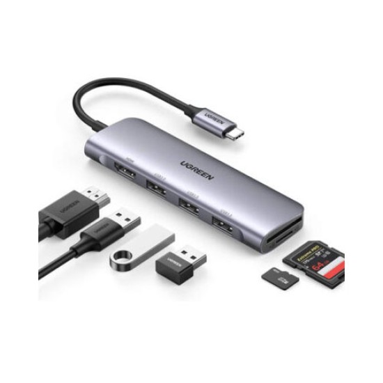 UGREEN USB-C 6IN1 MULTIFUNCTIONAL HUB-GREY 50771
